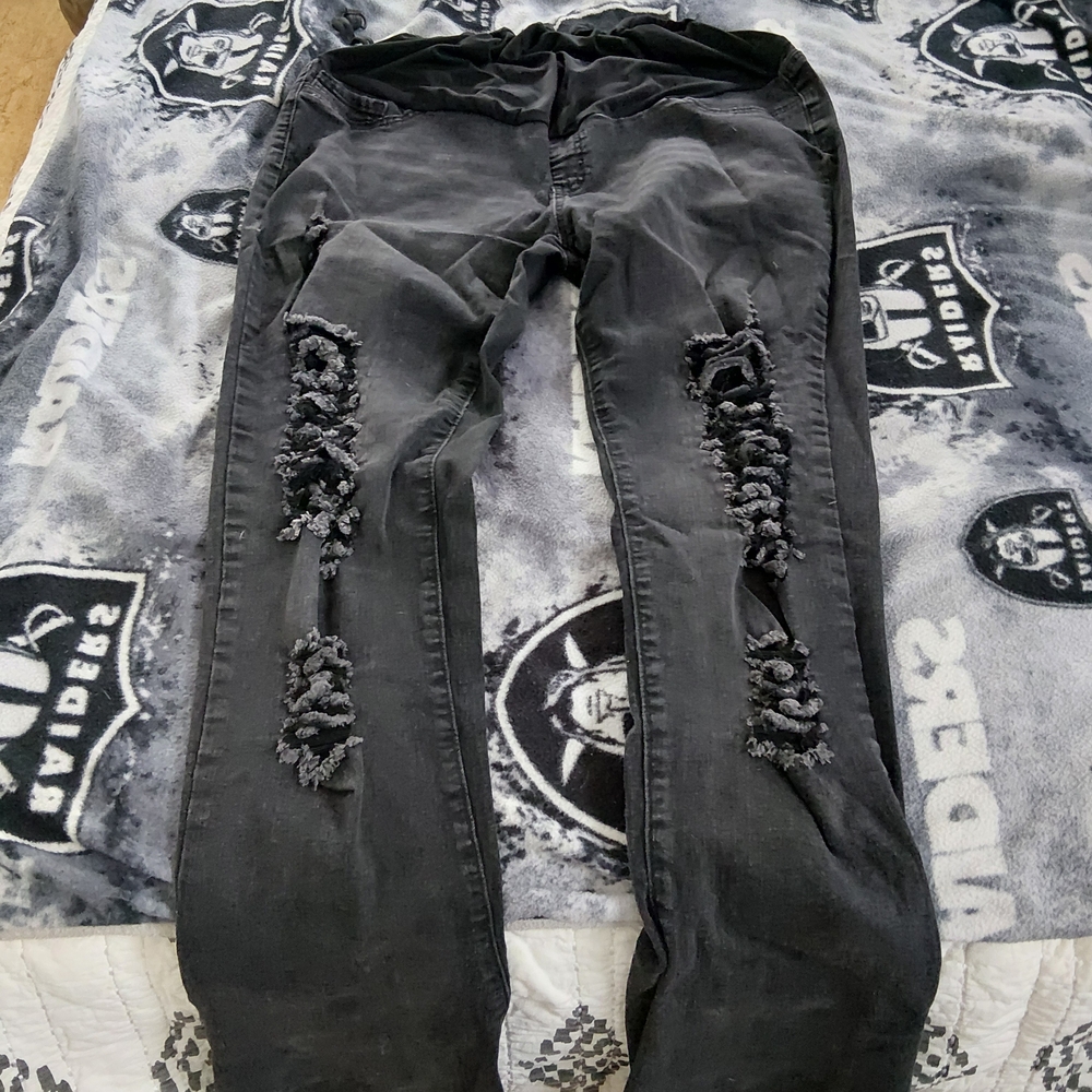 SHEIN Black Distressed Flare Jeans